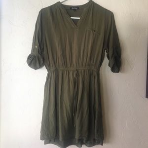 Army green dress with gathered waistline